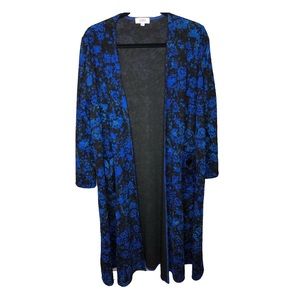 Lularoe Sarah elegant black blue floral duster